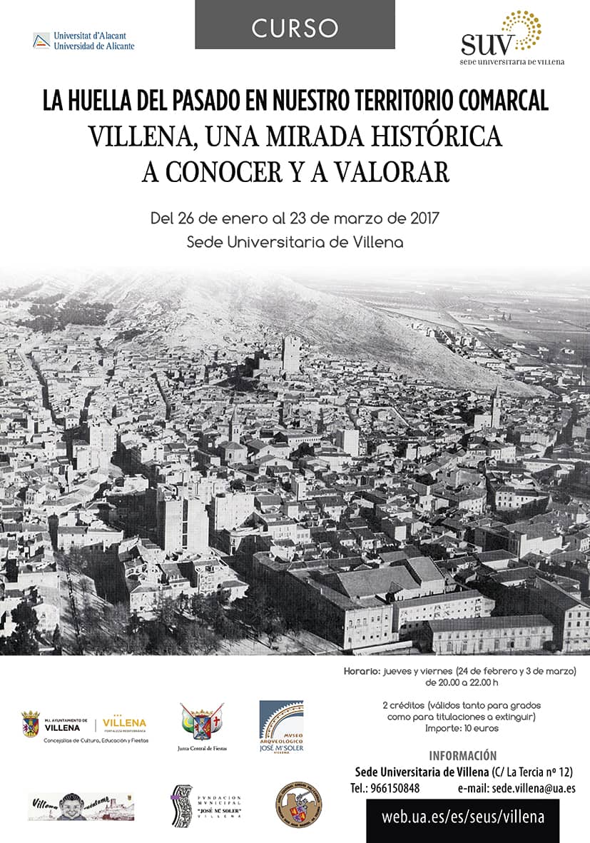 La Sede Universitaria de Villena presenta el curso “La huella del pasado en nuestro territorio comarcal. Villena, una mirada histórica a conocer y a valorar”