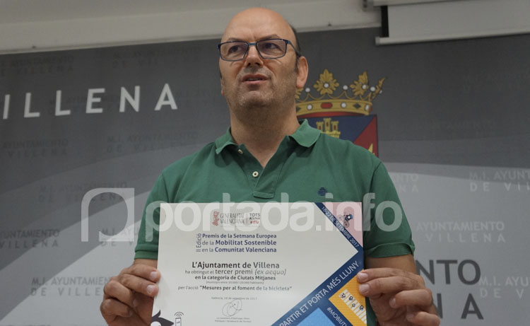 Villena recibe el tercer premio en los galardones de la Semana de la Movilidad  de la Comunidad Valenciana