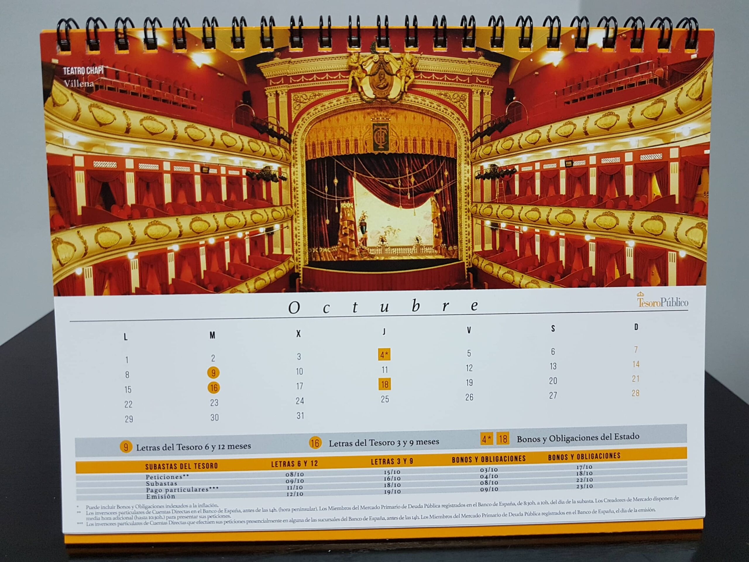 El Teatro Chapí seleccionado en el calendario del Tesoro Público 2018