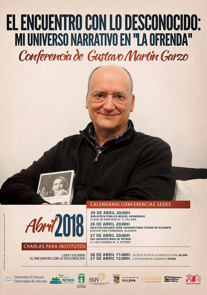 La UA organizan un encuentro en Villena con el Premio Nacional de Narrativa Gustavo Martín Garzo