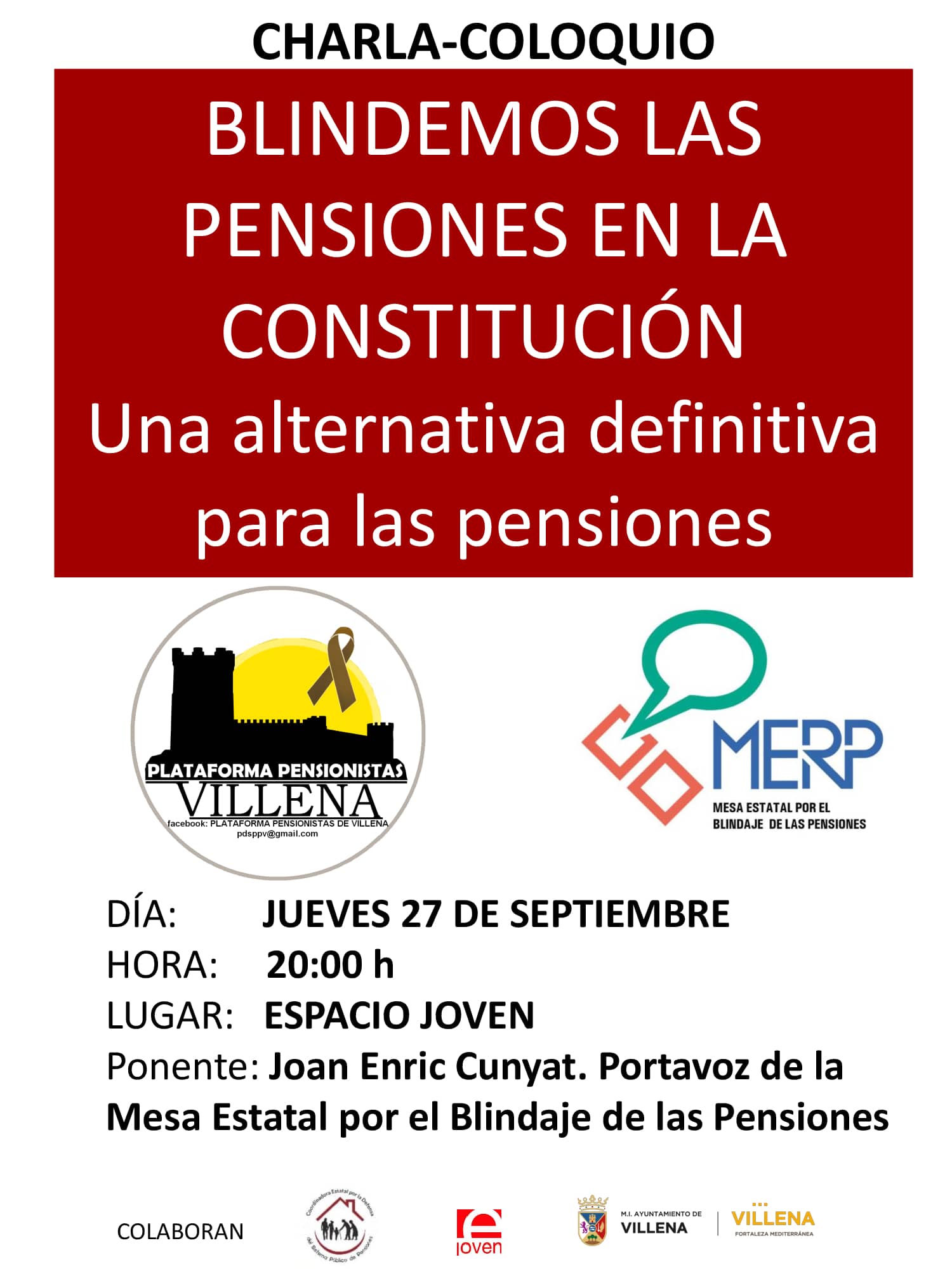 La Plataforma por la Defensa de las Pensiones Públicas se concentra hoy lunes y organiza una charla para el jueves