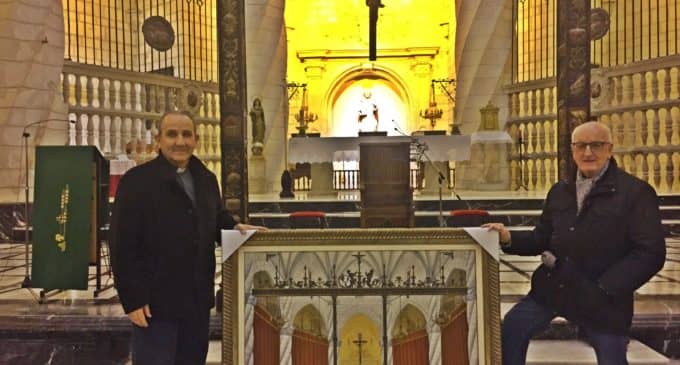 El artista local, Vicente Rodes, dona un cuadro de amplias dimensiones a la  Iglesia Arcedianal de Santiago donde refleja el altar Mayor   – Periódico digital de Villena y Comarca
