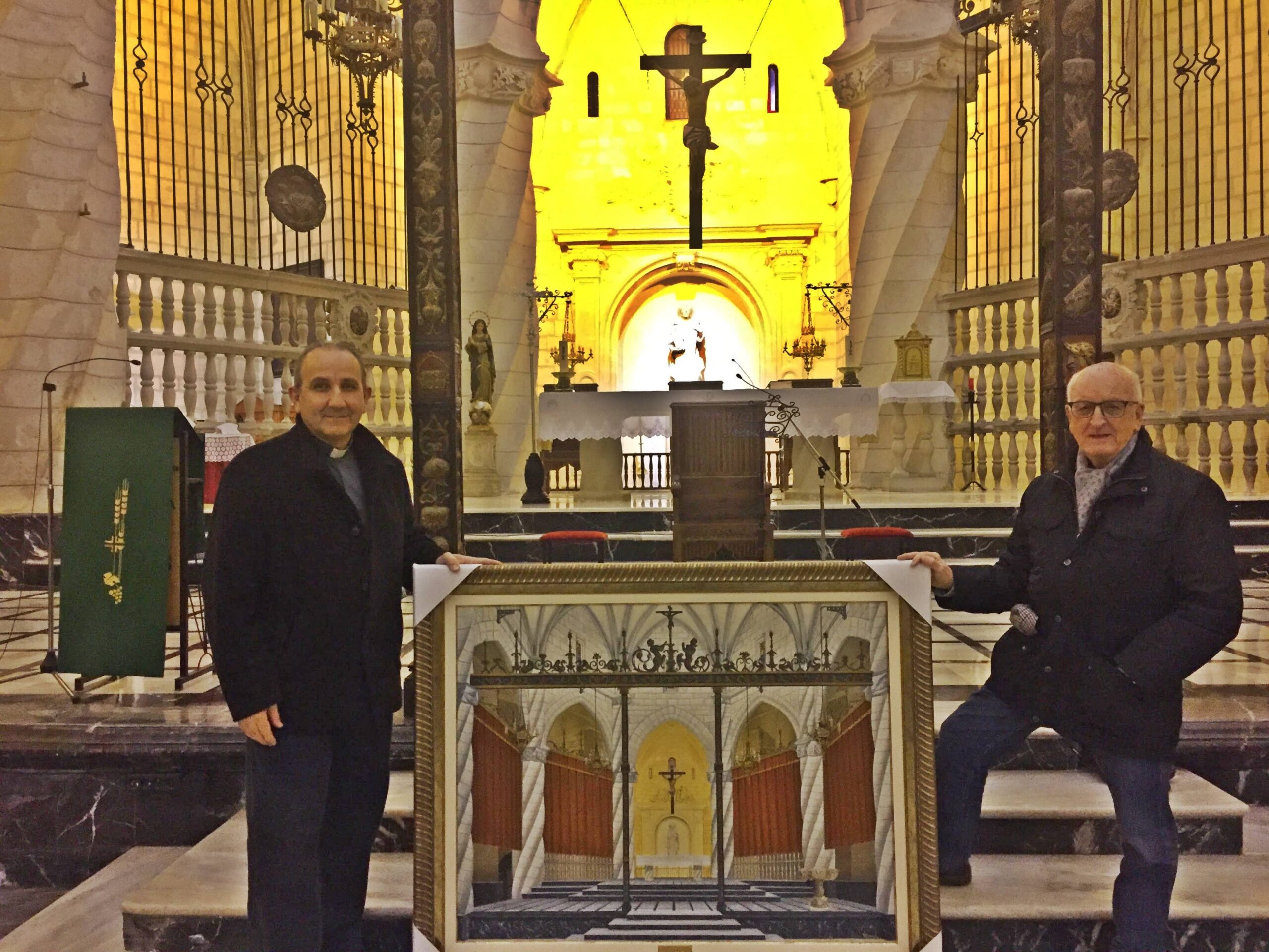 El artista local, Vicente Rodes, dona un cuadro de amplias dimensiones a la Iglesia Arcedianal de Santiago donde refleja el altar Mayor