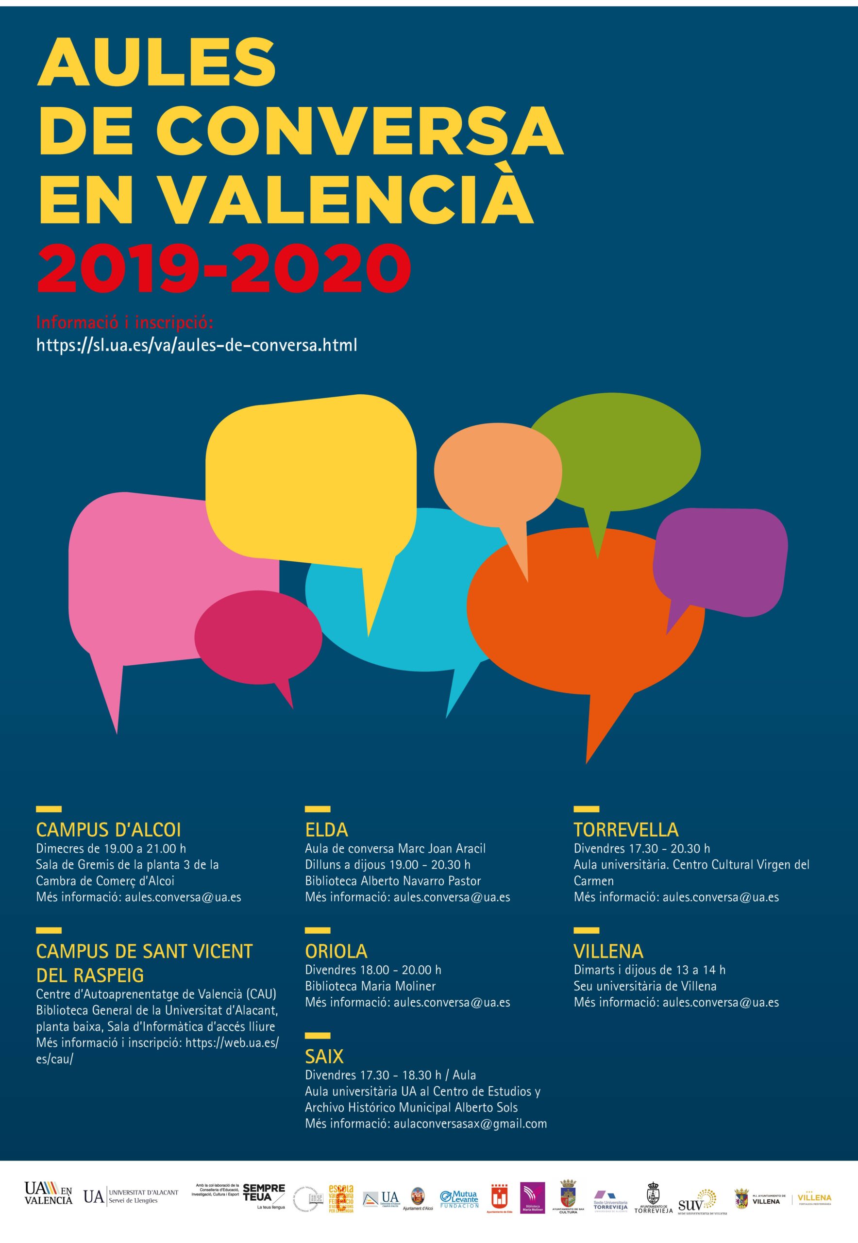 La UA pone en marcha un programa gratuito de Aulas de Conversación en valenciano en 7 municipios de la provincia