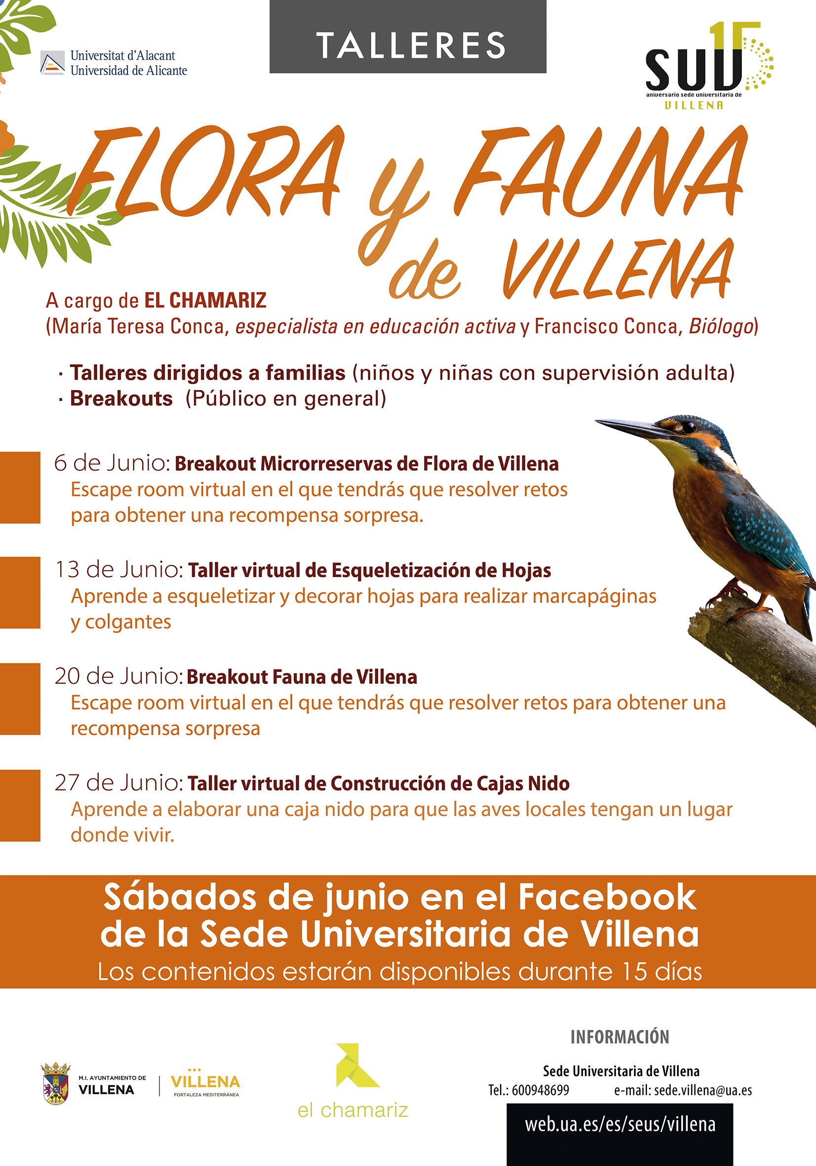 La Sede Universitaria de Villena presenta “Flora y  Fauna en Villena”, junto a El Chamariz y la Concejalía  de Medio Ambiente