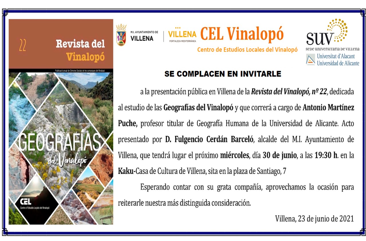 El CEL presenta en Villena su revista enfocada a las Geografías del Vinalopó