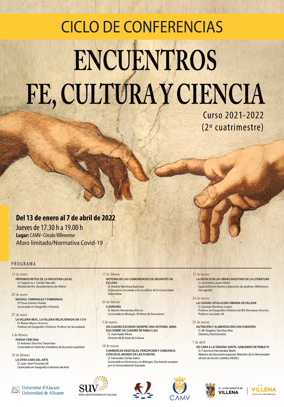 El ciclo de conferencias Encuentros Fe, Cultura y Ciencia se reanuda con una charla del alcalde de Villena
