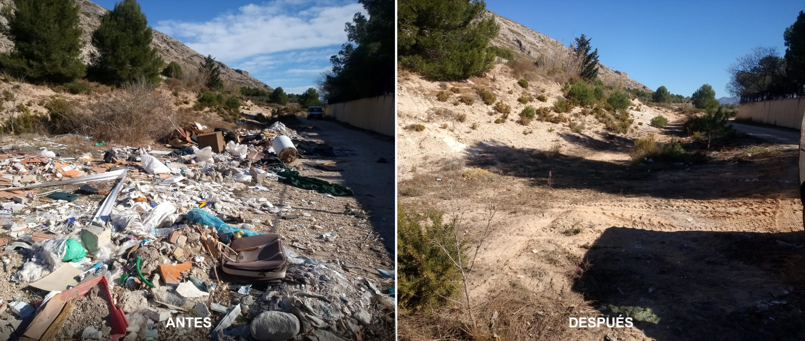 La Concejalía de Limpieza Viaria retira 40 toneladas de escombros cerca del polideportivo