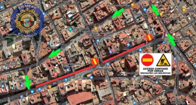 Cortan al tráfico un tramo de la Avenida Constitución y el acceso a la calle José María Soler