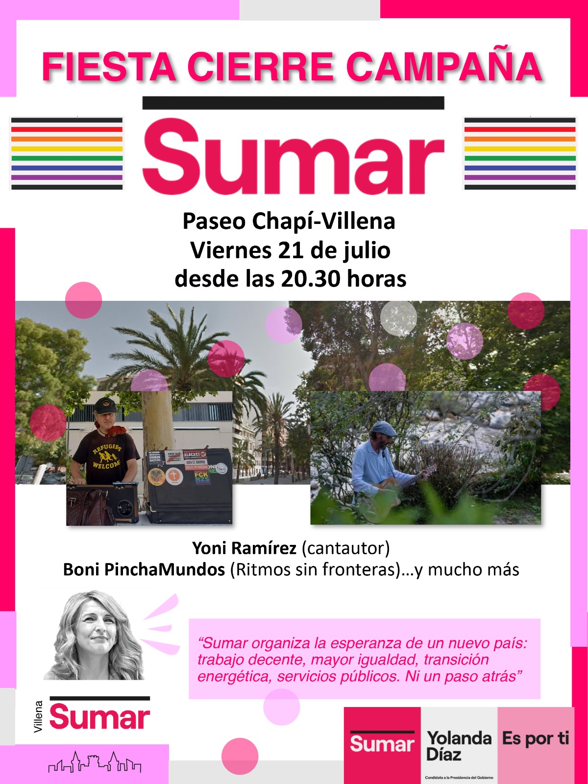 Sumar Villena realizará una fiesta de final de campaña en el paseo Chapí