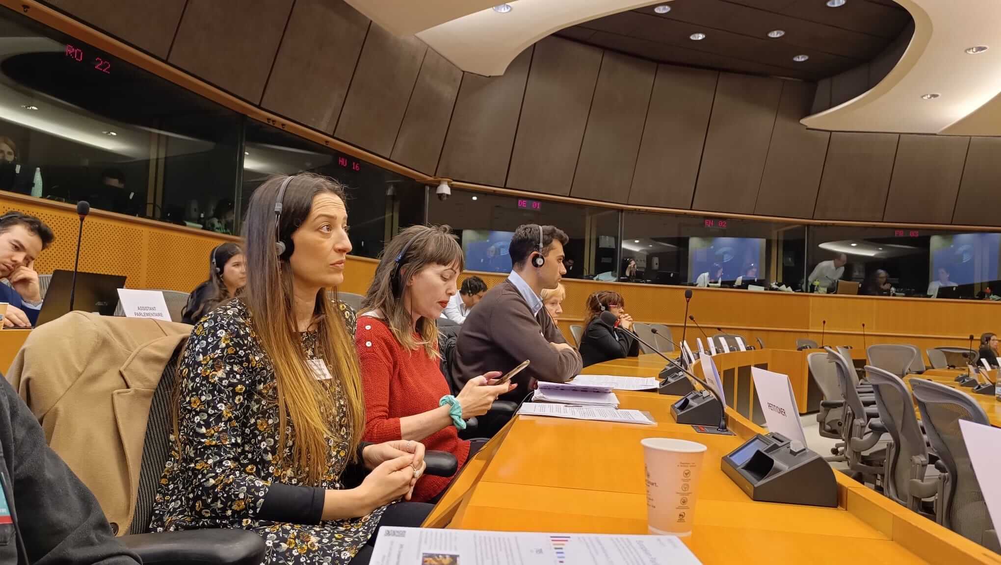 La coordinadora local de Izquierda Unida Villena Ester Serra en el Parlamento Europeo para defender los derechos humanos